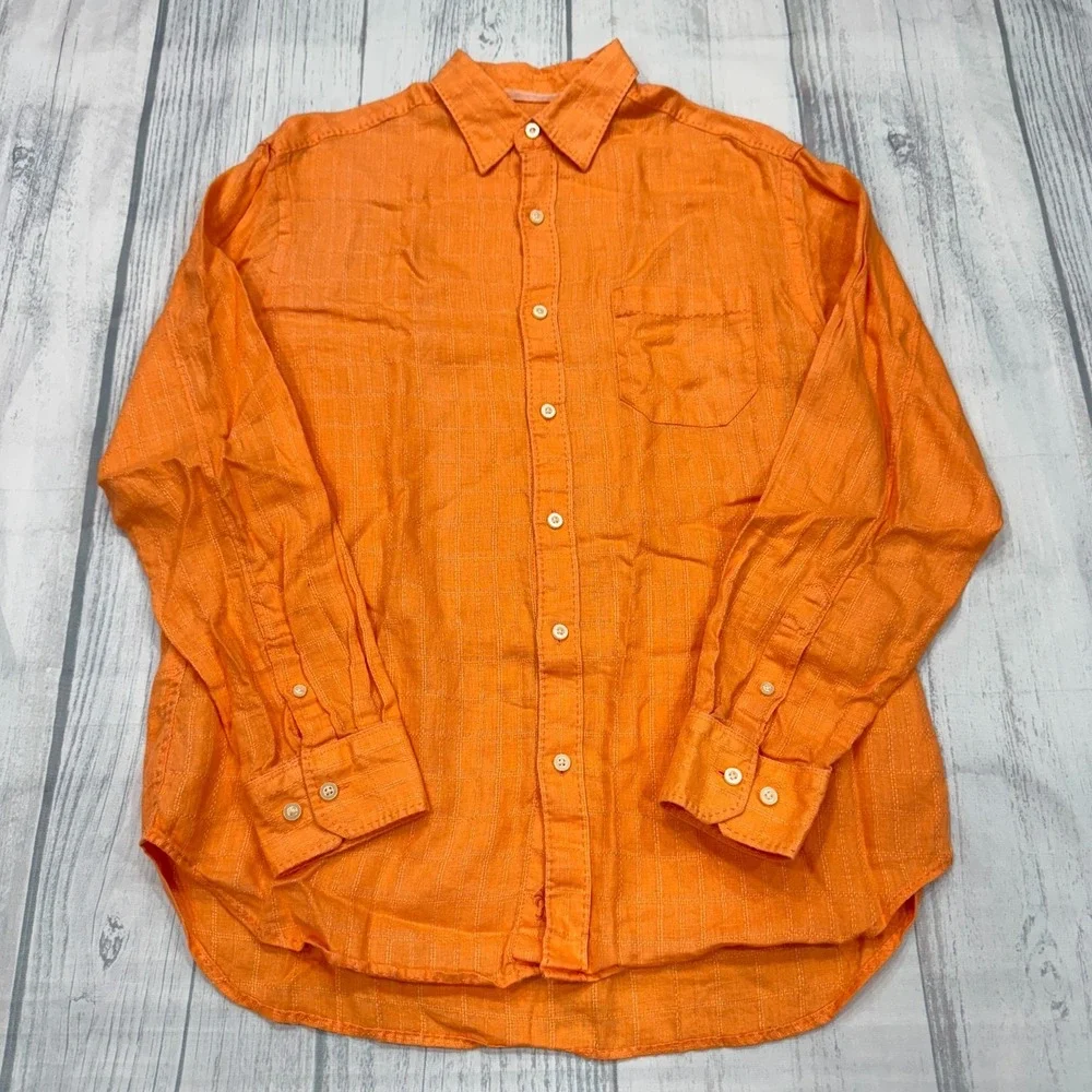 Tommy Bahama Button Shirt Small Orange Linen Mens Beach Casual
